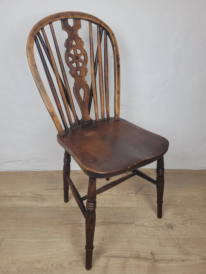 Kitchen Windsor Chair Victorian Country Wheel Back Elm Antique Postage Available