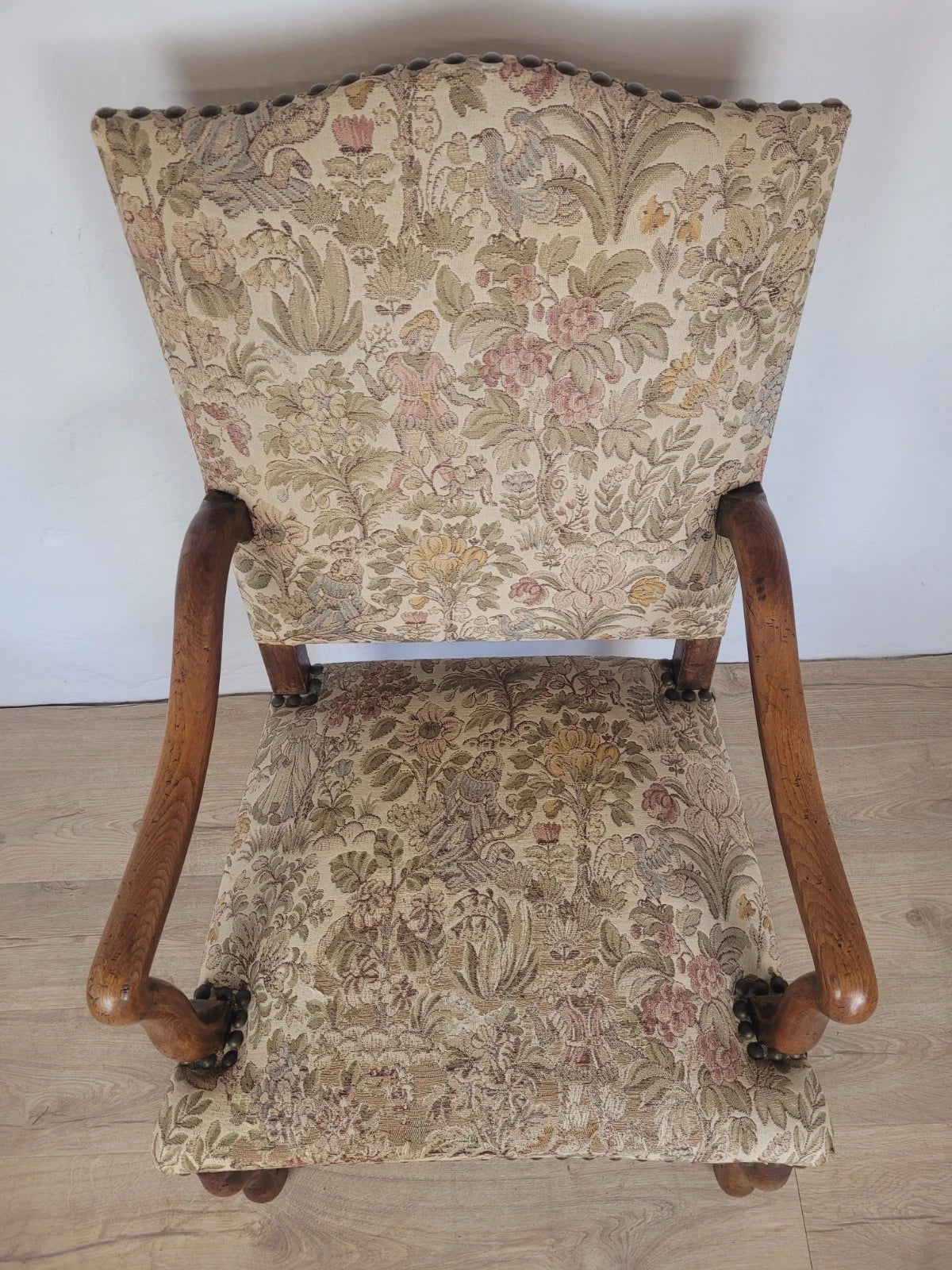 French Walnut Open Armchair 19th Century Upholstered Antique Delivery Available