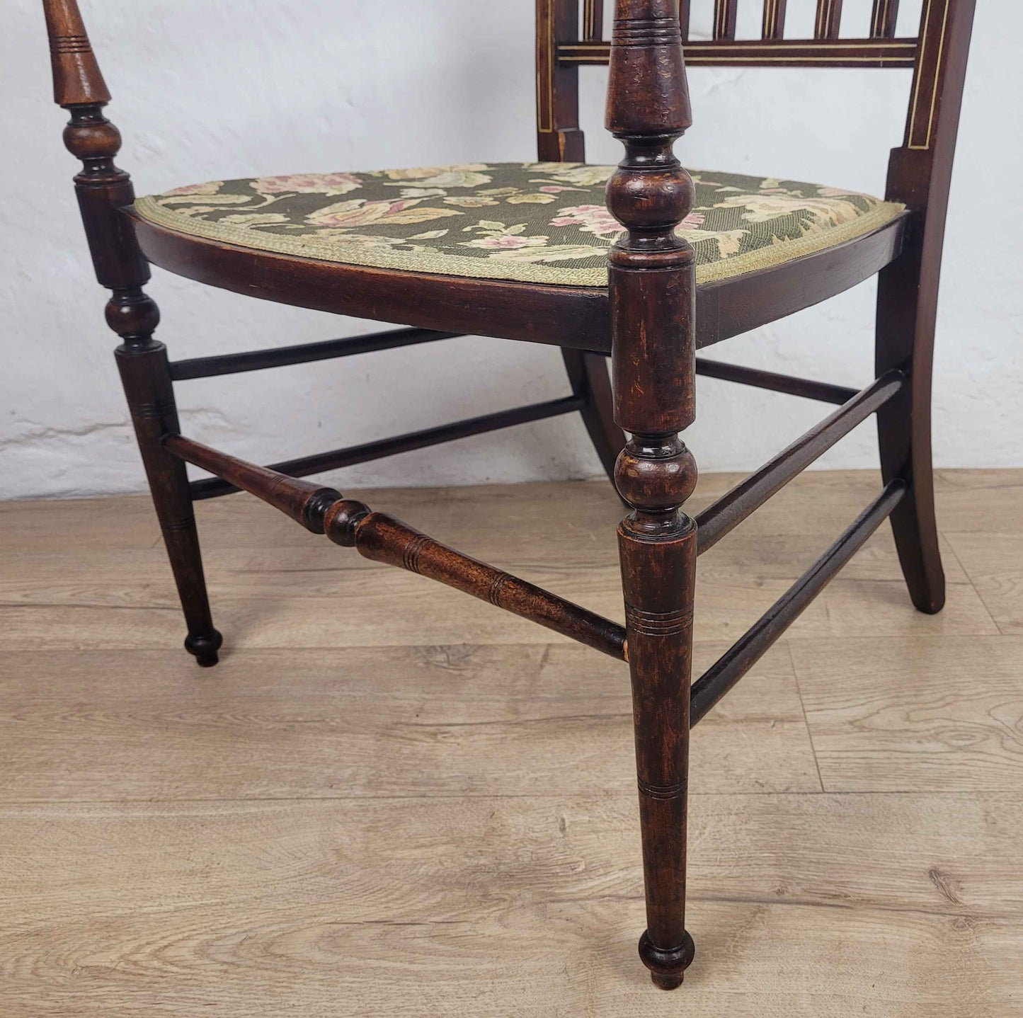 Edwardian Armchair Inlaid Floral Upholstery English 1900s Postage Available