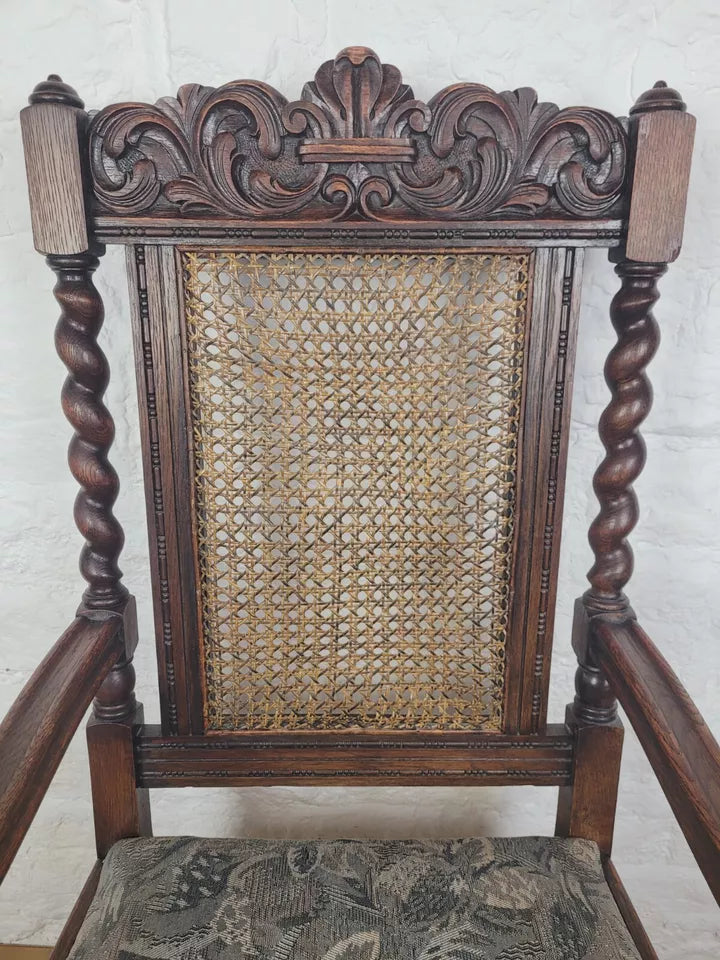 Victorian Barley Twist Armchair Carved Oak Antique Upholstered Postage Available