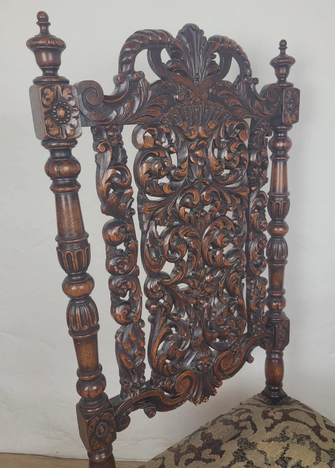 Walnut Hall Chair Carved High Back 17thC Style Vintage Delivery Available