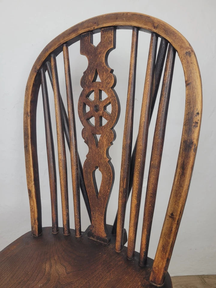 Kitchen Windsor Chair Victorian Country Wheel Back Elm Antique Postage Available