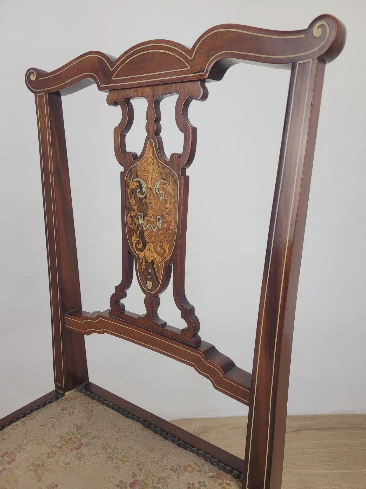 Edwardian Bedroom Chair Inlaid Floral Upholstery Cabriole Legs Postage Available