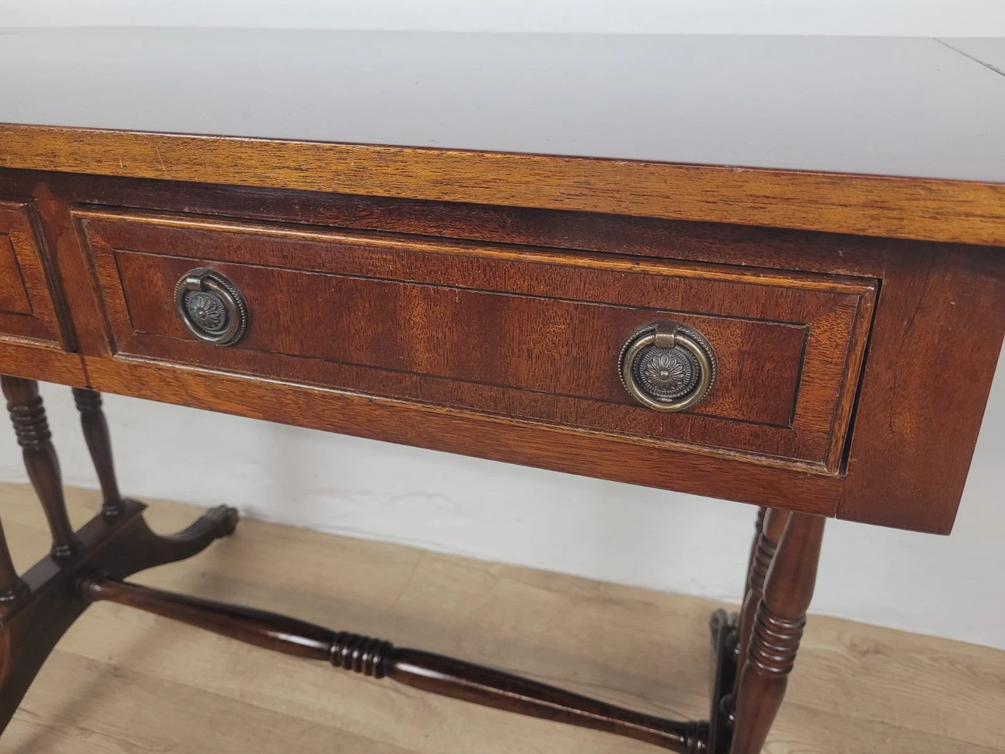 Drop Leaf Side Table Drawers Mahogany Castors Vintage 1940s Delivery Available