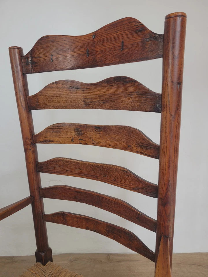 Ladderback Armchair Elm 19th Century Country Rush Seat Antique Postage Available