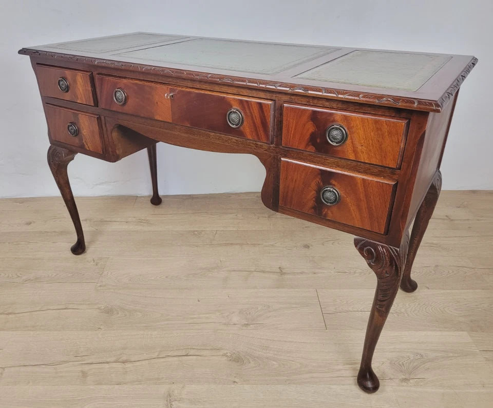Vintage Writing Desk Leather Gilt Top Mahogany With Key Delivery Available