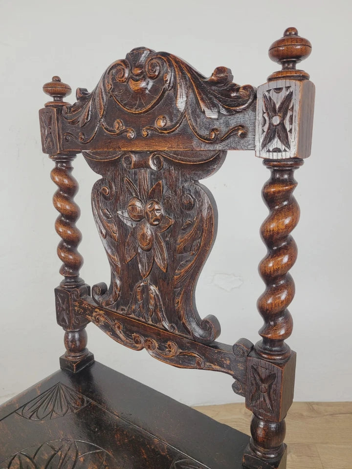 Victorian Side Chair Carved Barley Twist 17thC Styled Antique Postage Available