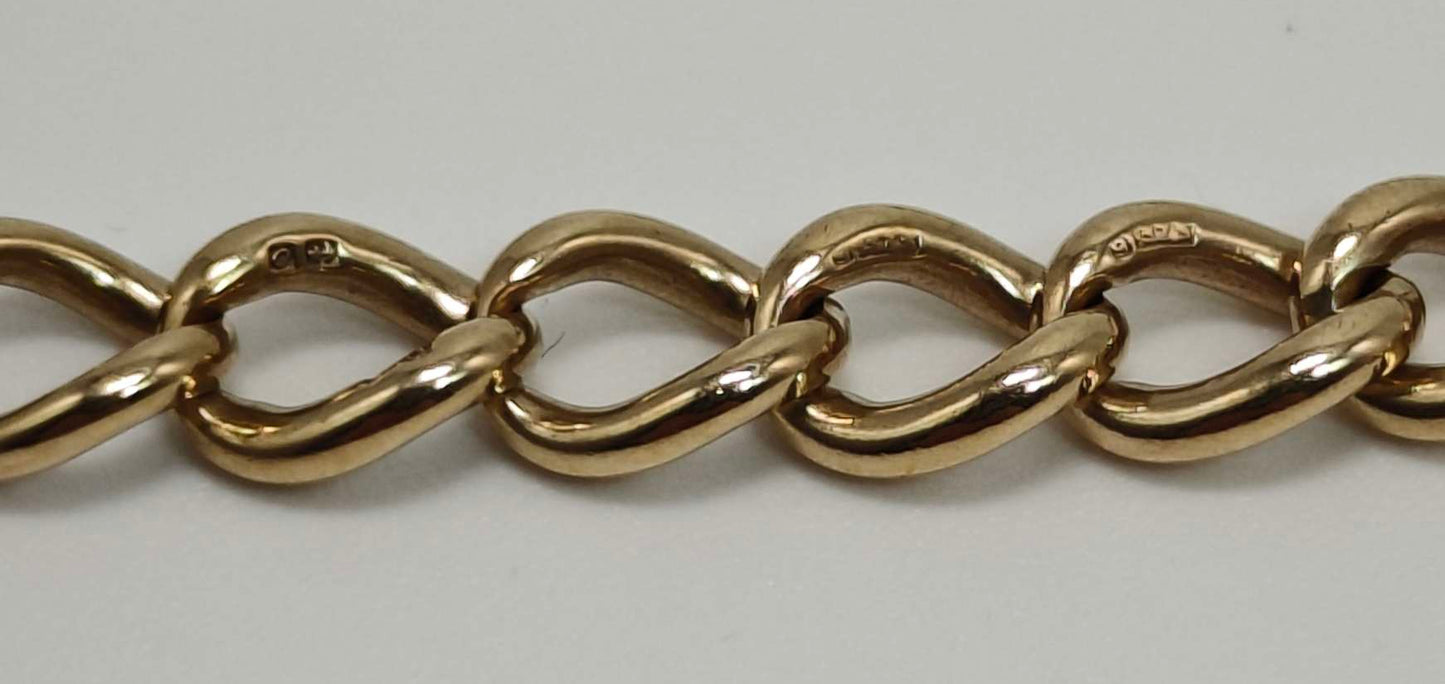 Vintage Padlock Heart Bracelet 9ct Yellow Gold Charm Curb Link 7.8 inches