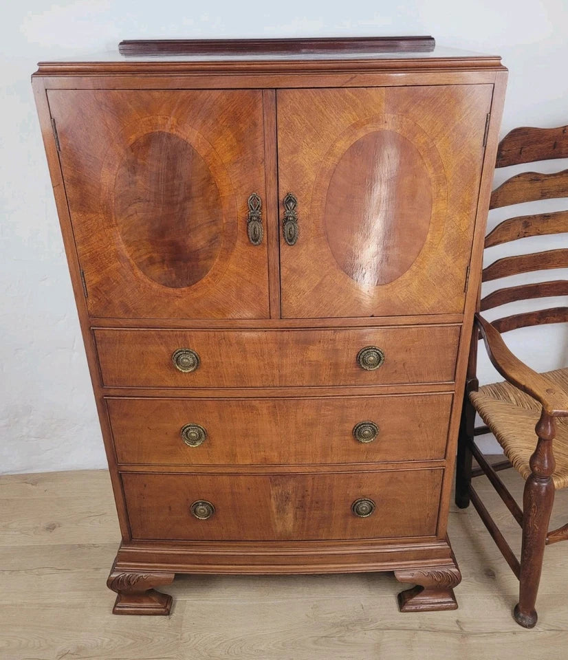 Vintage Walnut Dresser Cabinet Tallboy Linen Art Deco 1930s Delivery Available