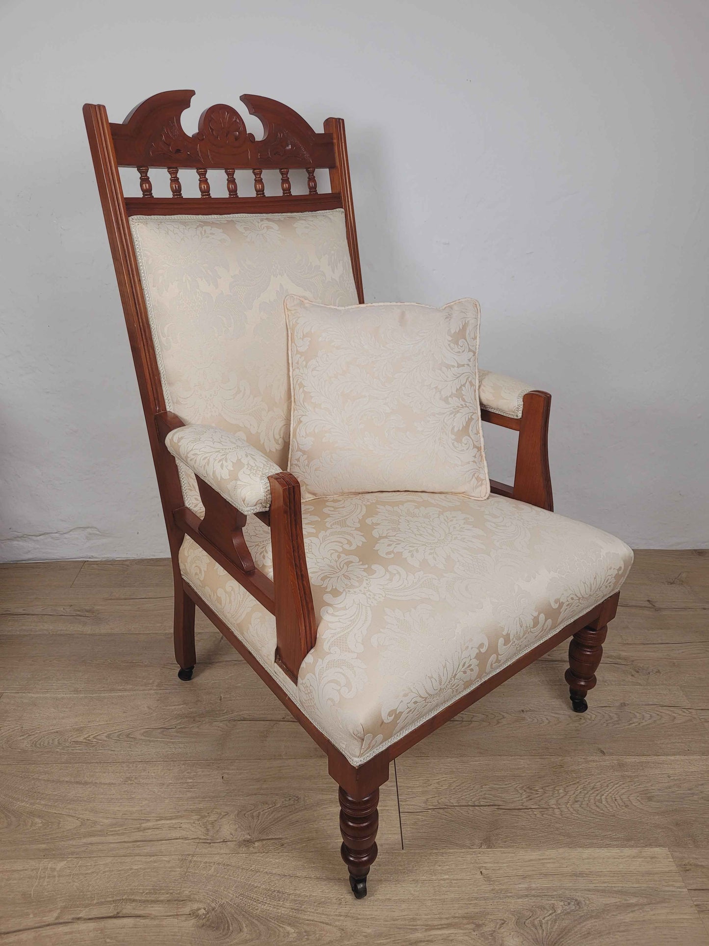 Pair of Vintage Armchairs Castors Floral Upholstery Reprod Delivery Available