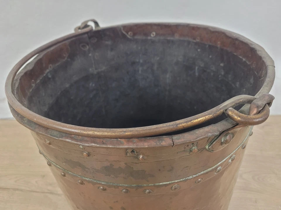 Victorian Coal Bucket Bin Large Copper Handle Rivets Antique Postage Available