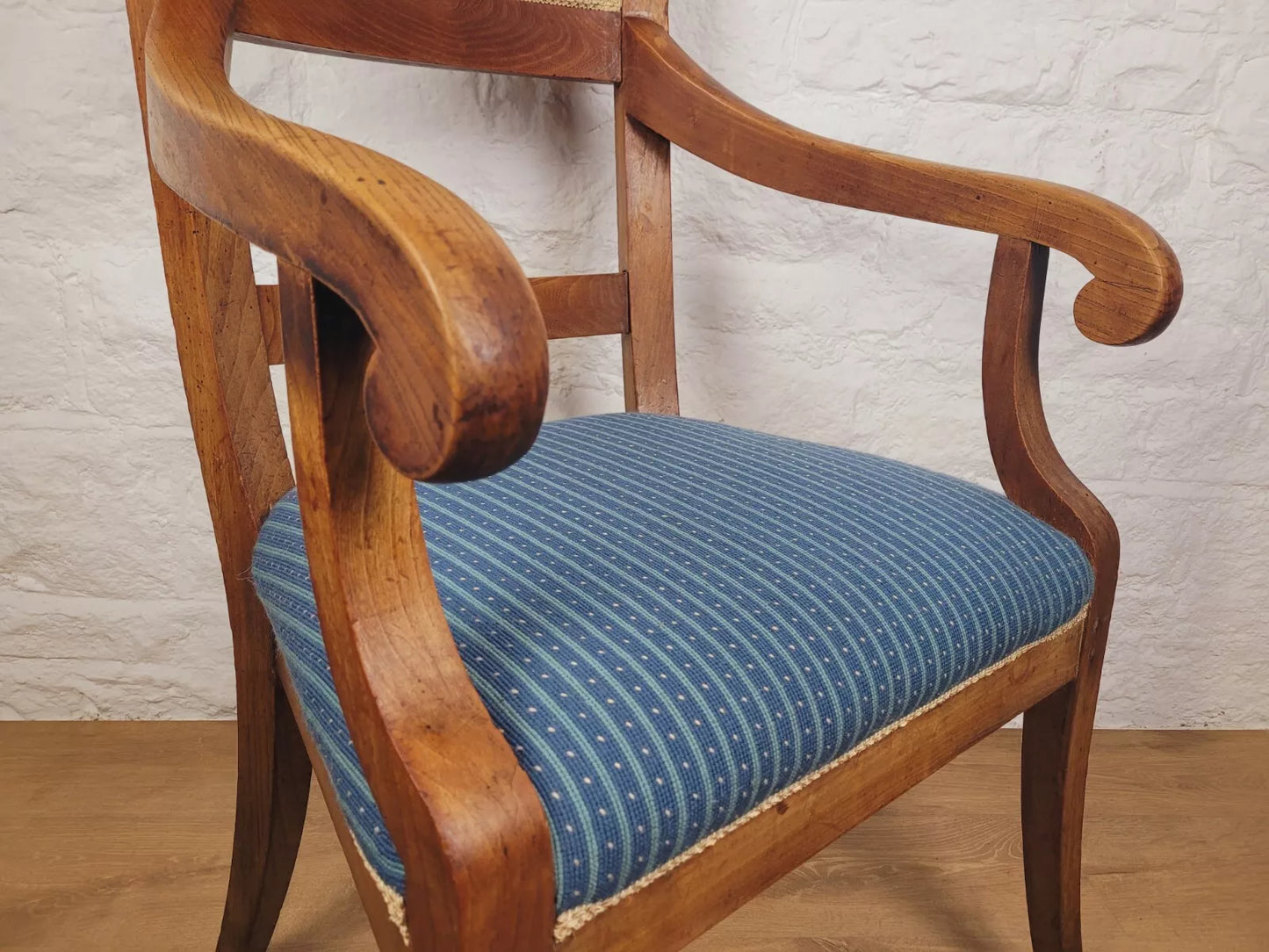 Vintage Fruitwood Armchair High Back Large Upholstered Blue Postage Available