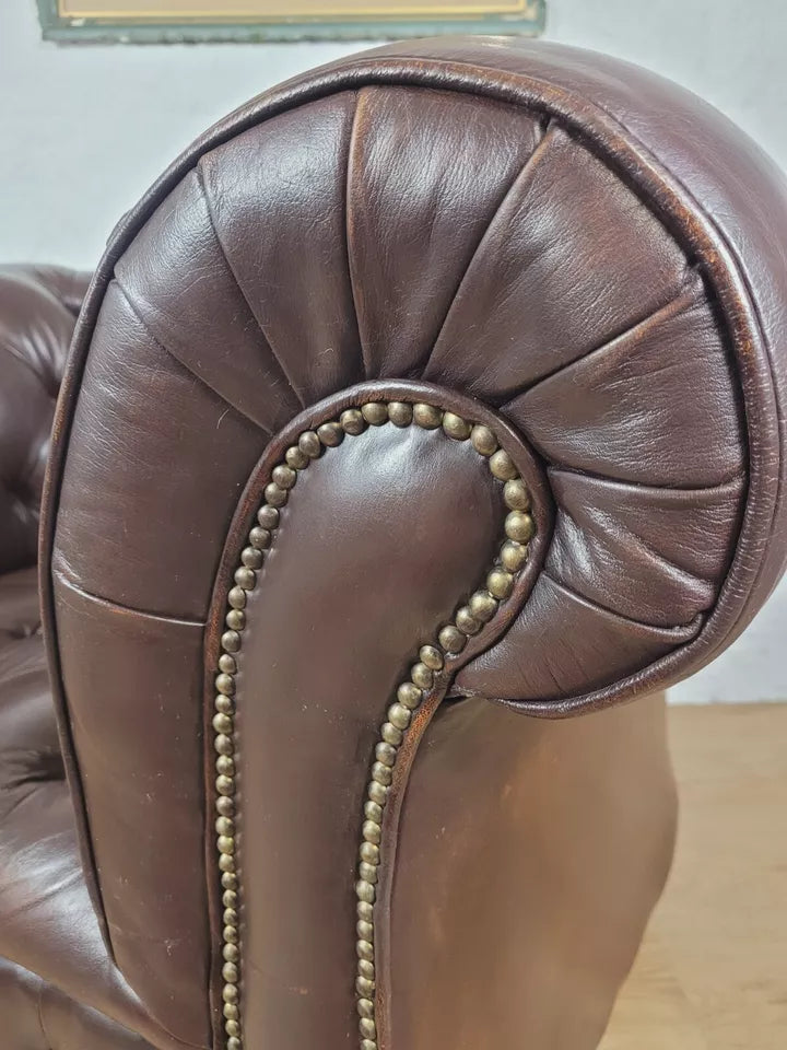 Chesterfield Club Armchair Button Back Brown Leather Delivery Available