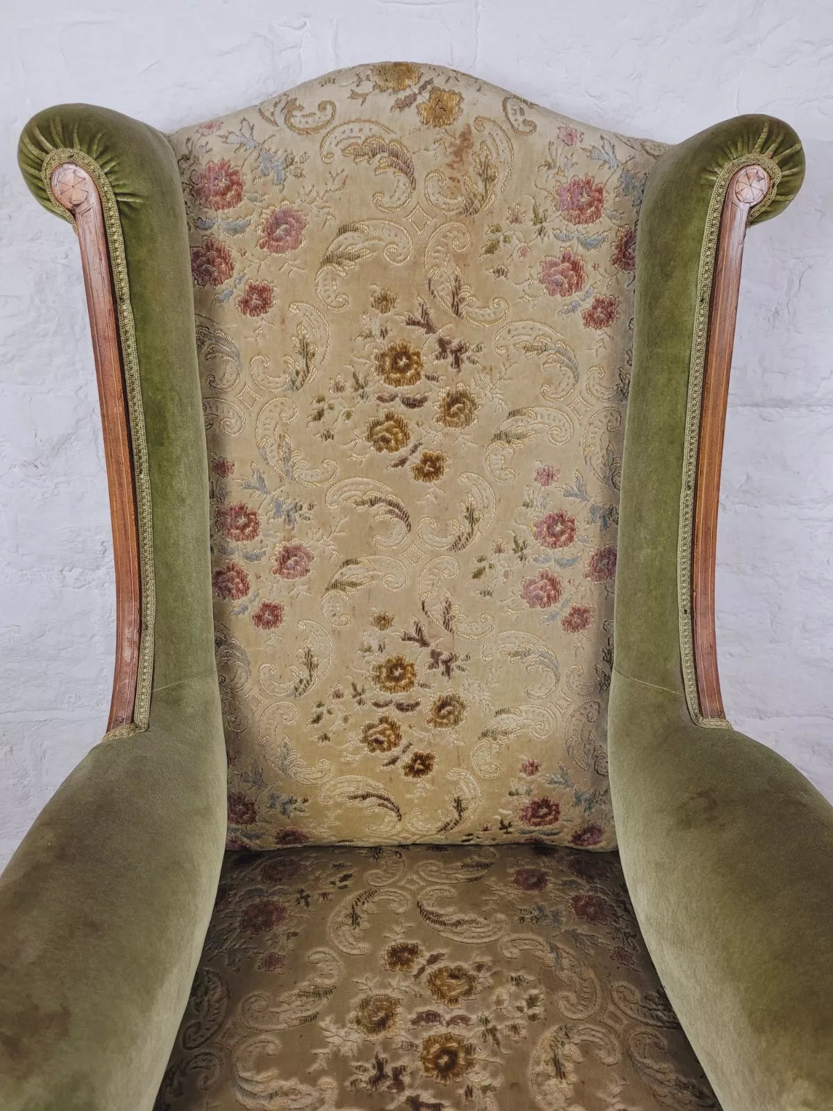 Edwardian Armchair Wing Back Patera Inlaid Castors Upholster Delivery Available