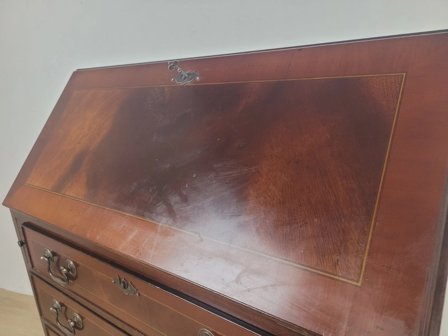 Edwardian Writing Bureau Desk Key & Lock Inlaid Antique 1910 Delivery Available