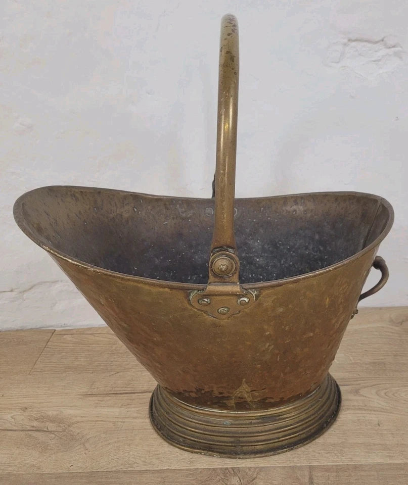 Victorian Brass Coal Scuttle Bucket Shovel 19thC Antique Postage Available