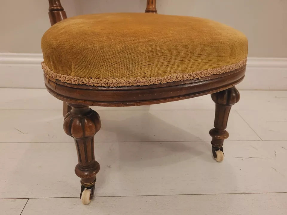 Victorian Nursing Chair Walnut Upholstered Castors 19thC Postage Available