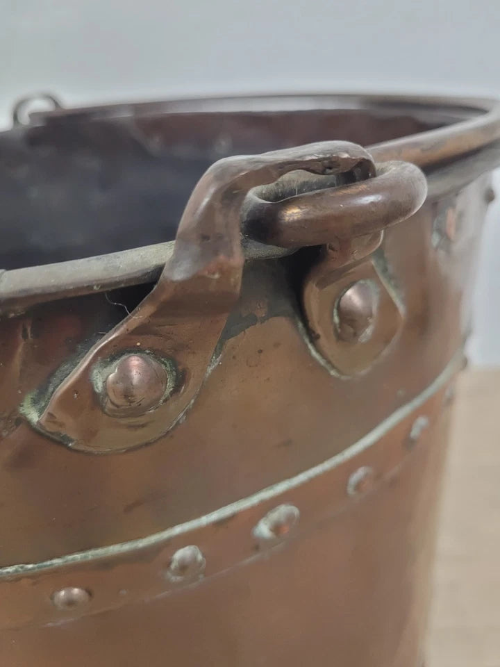 Victorian Coal Bucket Bin Large Copper Handle Rivets Antique Postage Available