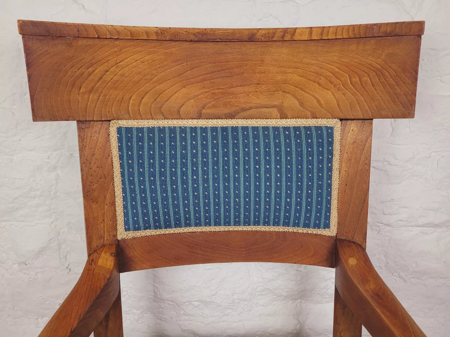 Vintage Fruitwood Armchair High Back Large Upholstered Blue Postage Available