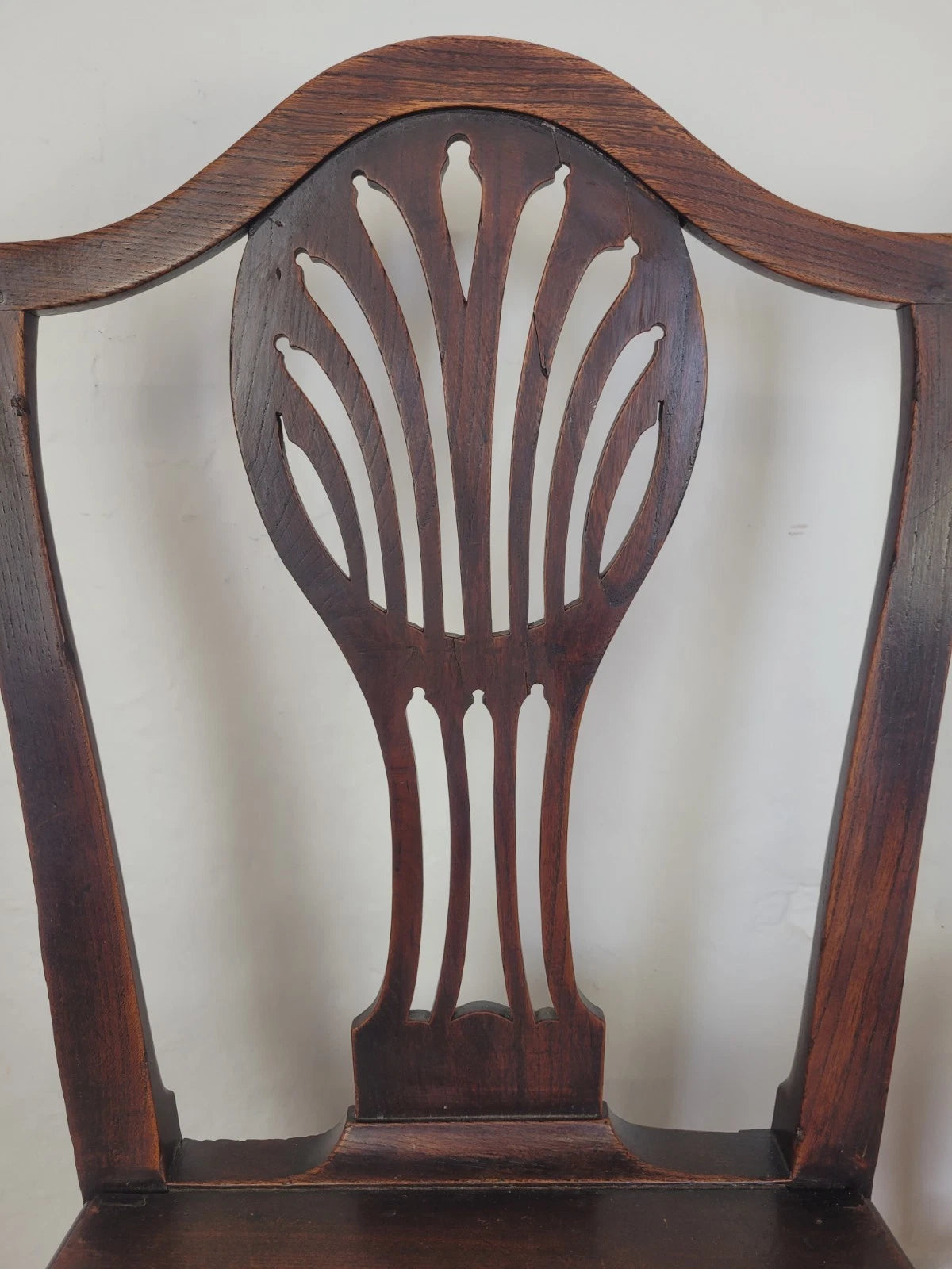 Country Kitchen Chairs Pair Pierced Back Elm 19thC Antique Postage Available