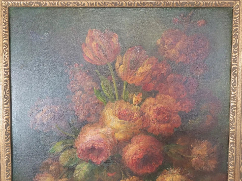 Louis Silas Oil Painting 1890 Still Life Bouquet Of Flowers Postage Available