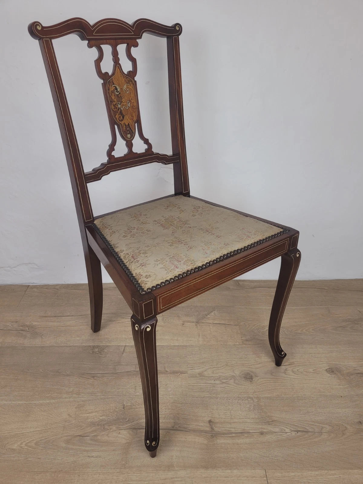 Edwardian Bedroom Chair Inlaid Floral Upholstery Cabriole Legs Postage Available