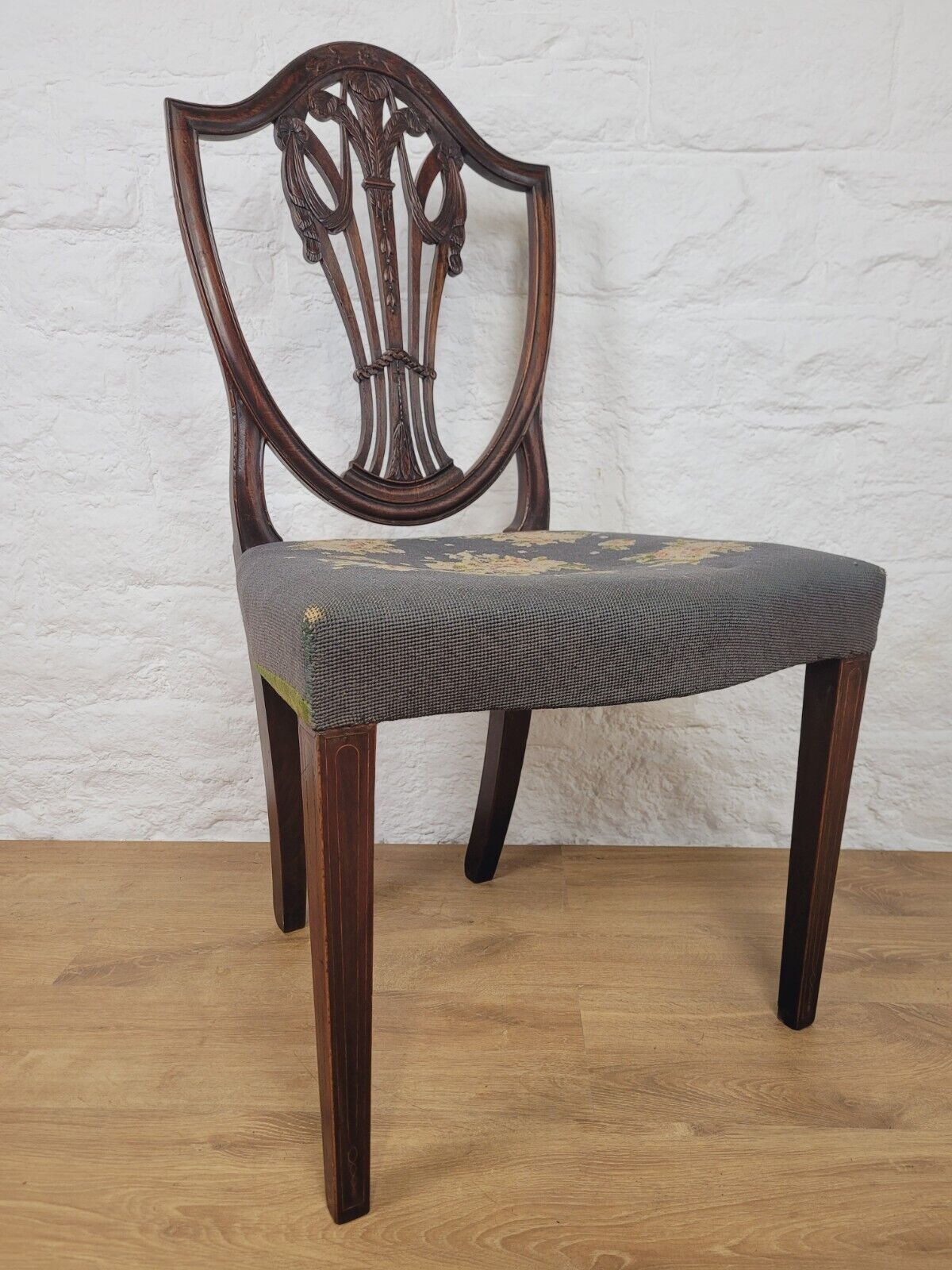 Shield Back Dining Chair Wheat Sheaf Carved Victorian Inlaid Postage Available
