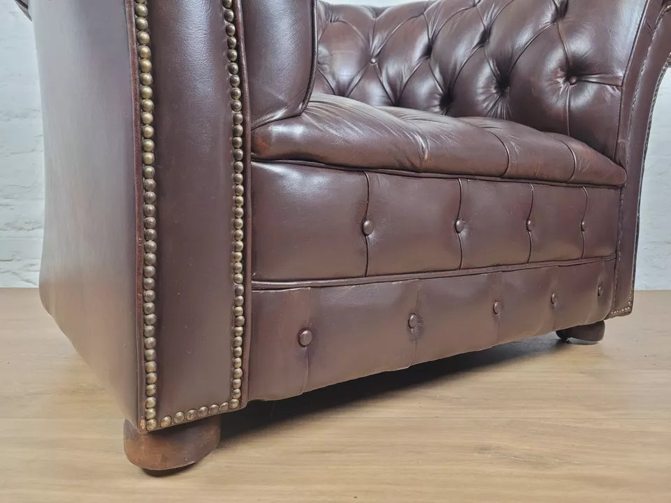 Chesterfield Club Armchair Button Back Brown Leather Delivery Available