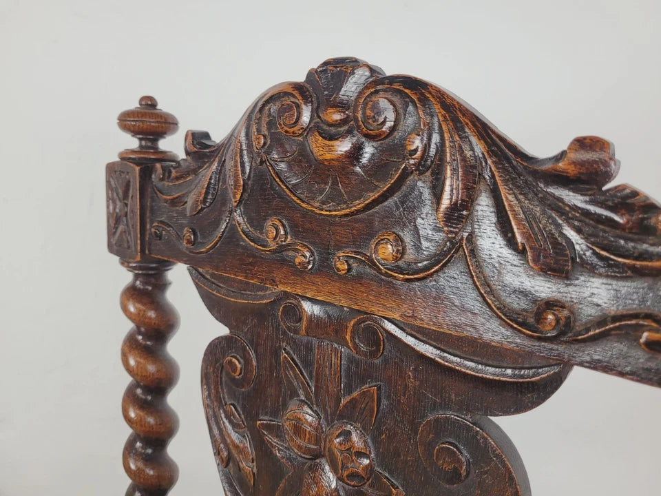 Victorian Side Chair Carved Barley Twist 17thC Styled Antique Postage Available