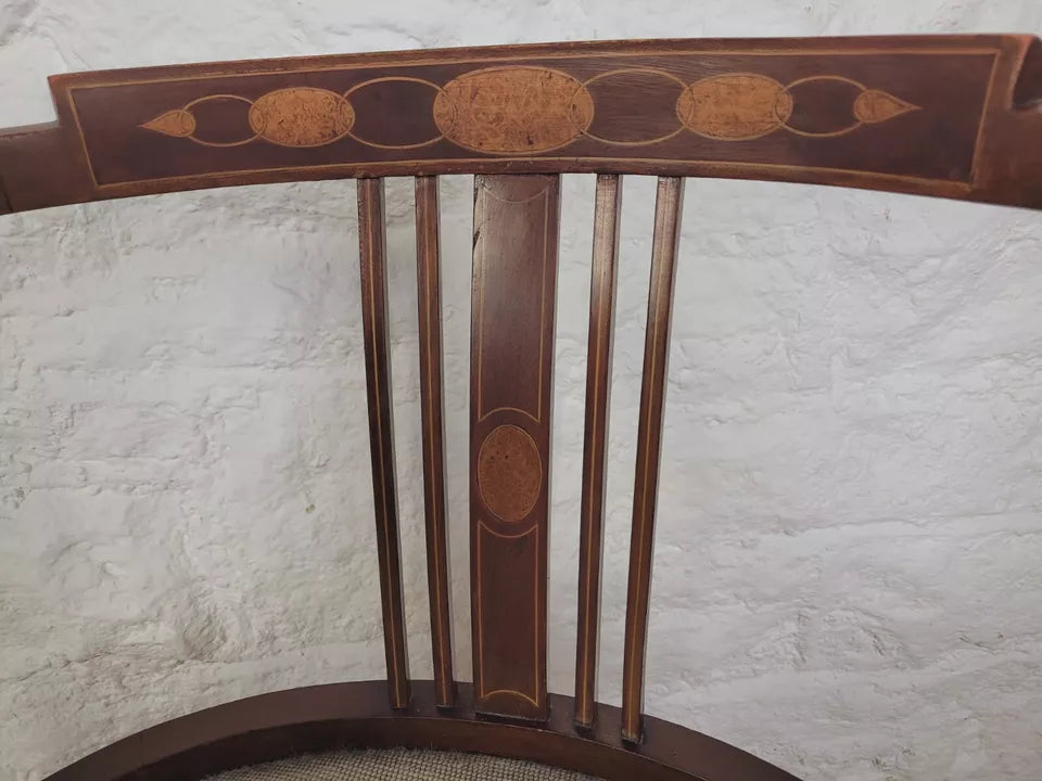 Edwardian Hoop Tub Armchair English Inlaid Floral Upholstered Postage Available