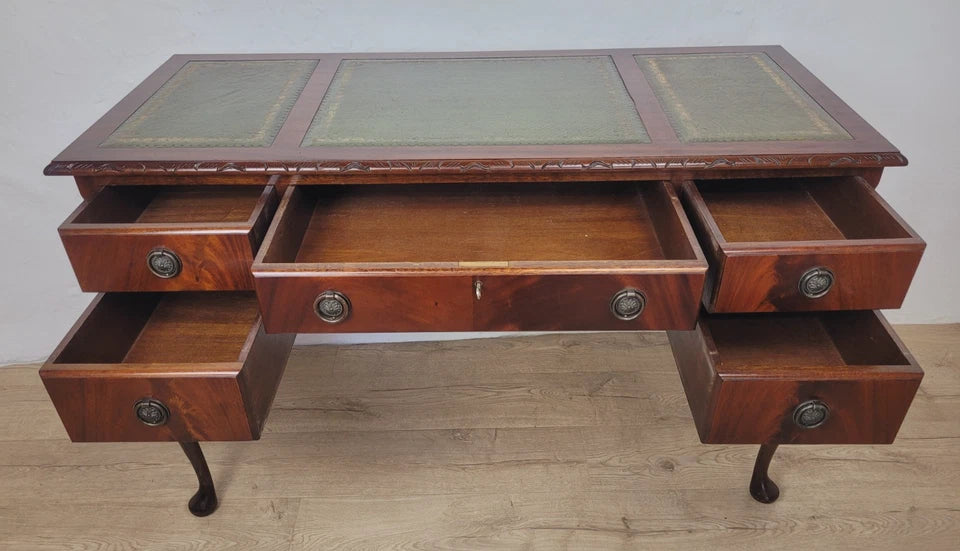 Vintage Writing Desk Leather Gilt Top Mahogany With Key Delivery Available