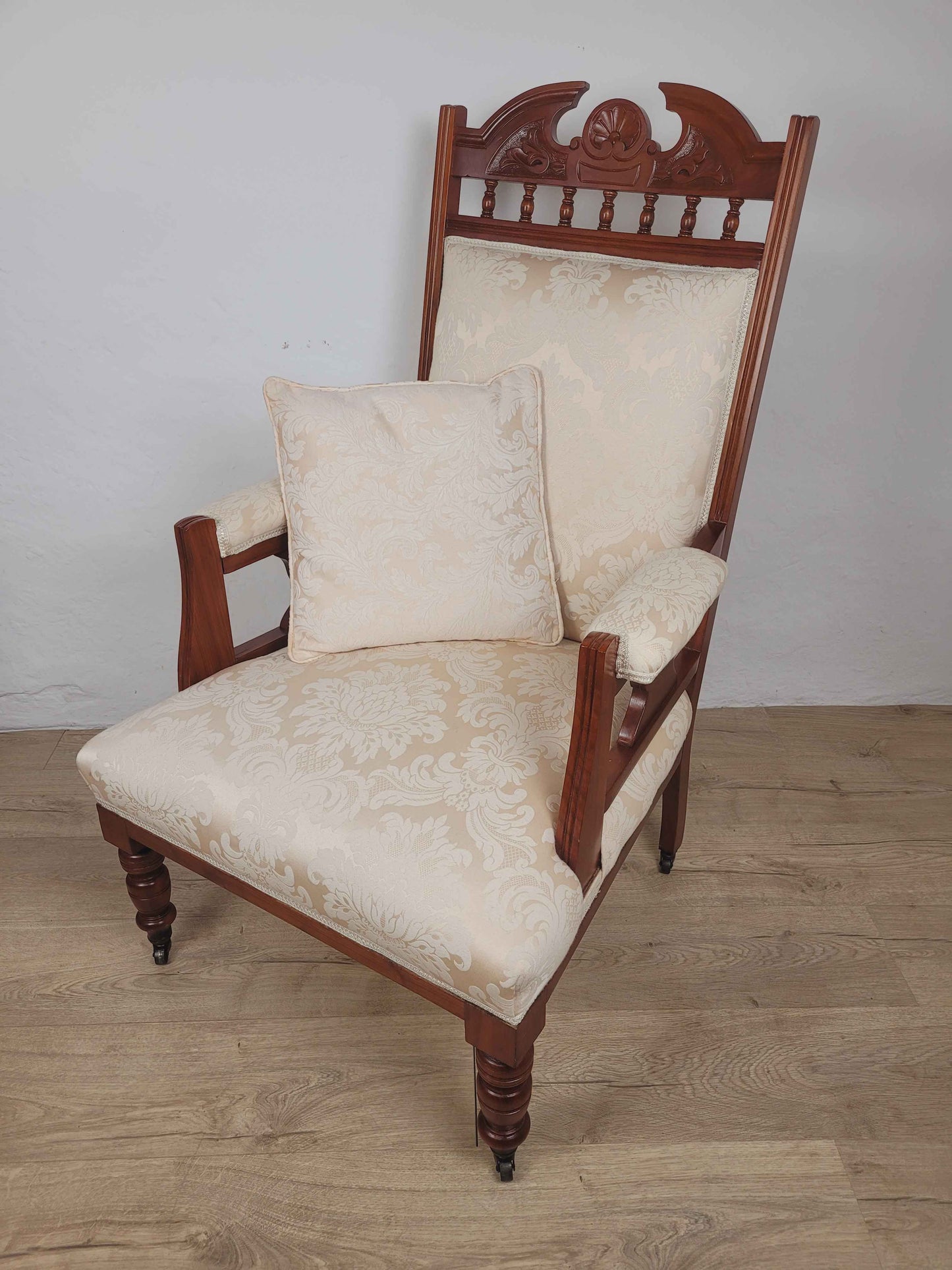 Pair of Vintage Armchairs Castors Floral Upholstery Reprod Delivery Available