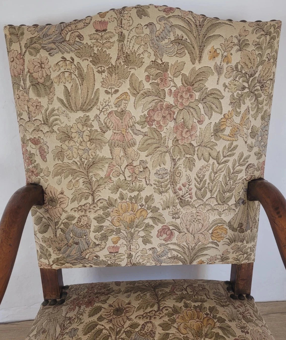French Walnut Open Armchair 19th Century Upholstered Antique Delivery Available