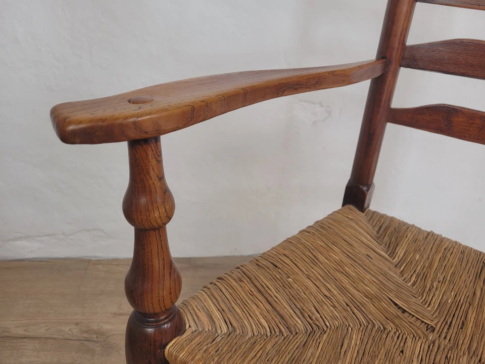 Ladderback Armchair Elm 19th Century Country Rush Seat Antique Postage Available