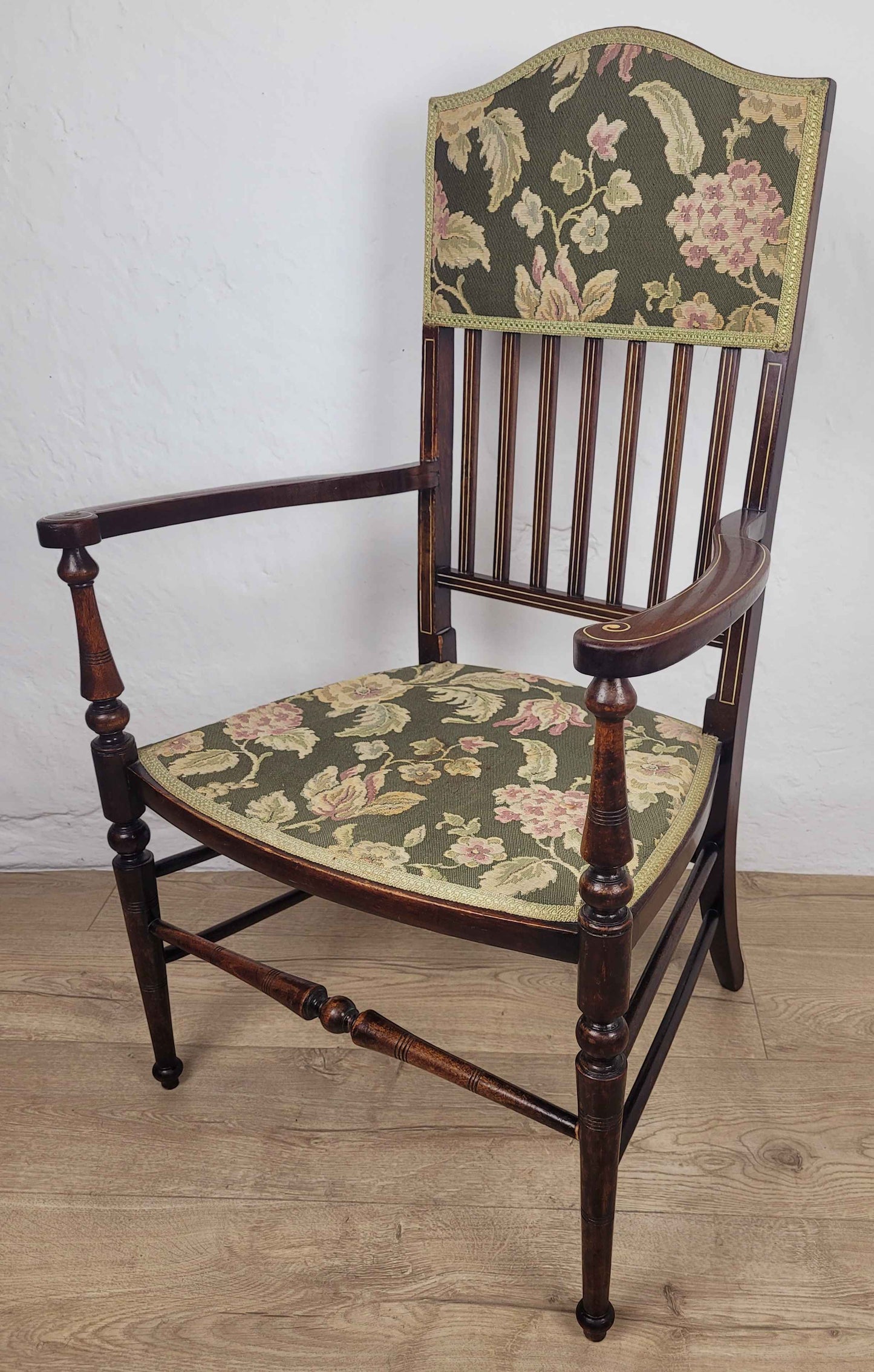 Edwardian Armchair Inlaid Floral Upholstery English 1900s Postage Available