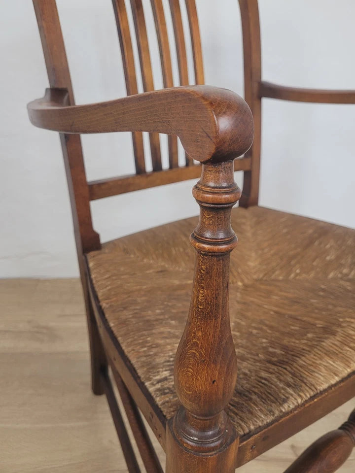 19th Century Armchair Ash & Elm Country Rush Seat Antique Postage Available