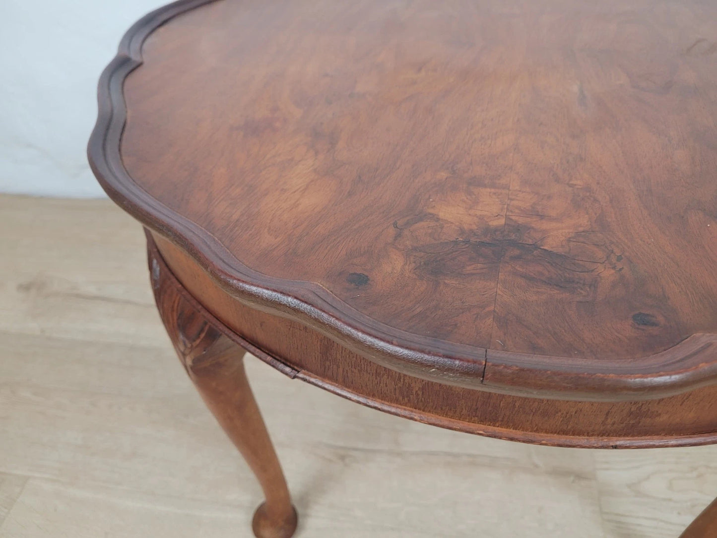 Walnut Coffee Side Table Circular Scalloped Cabriole Carved Postage Available