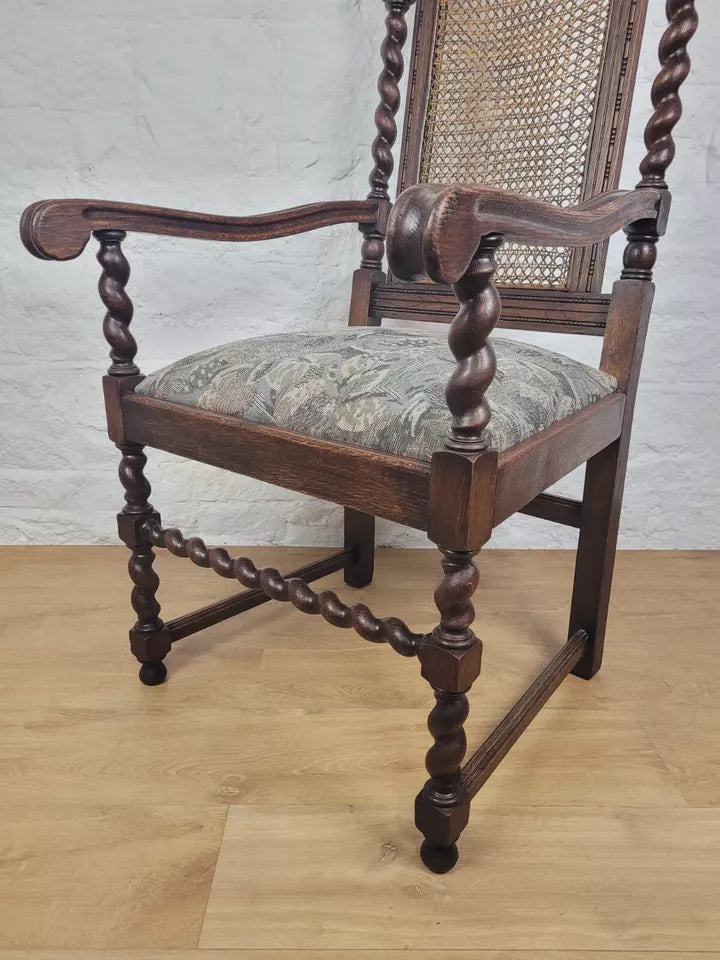 Victorian Barley Twist Armchair Carved Oak Antique Upholstered Postage Available