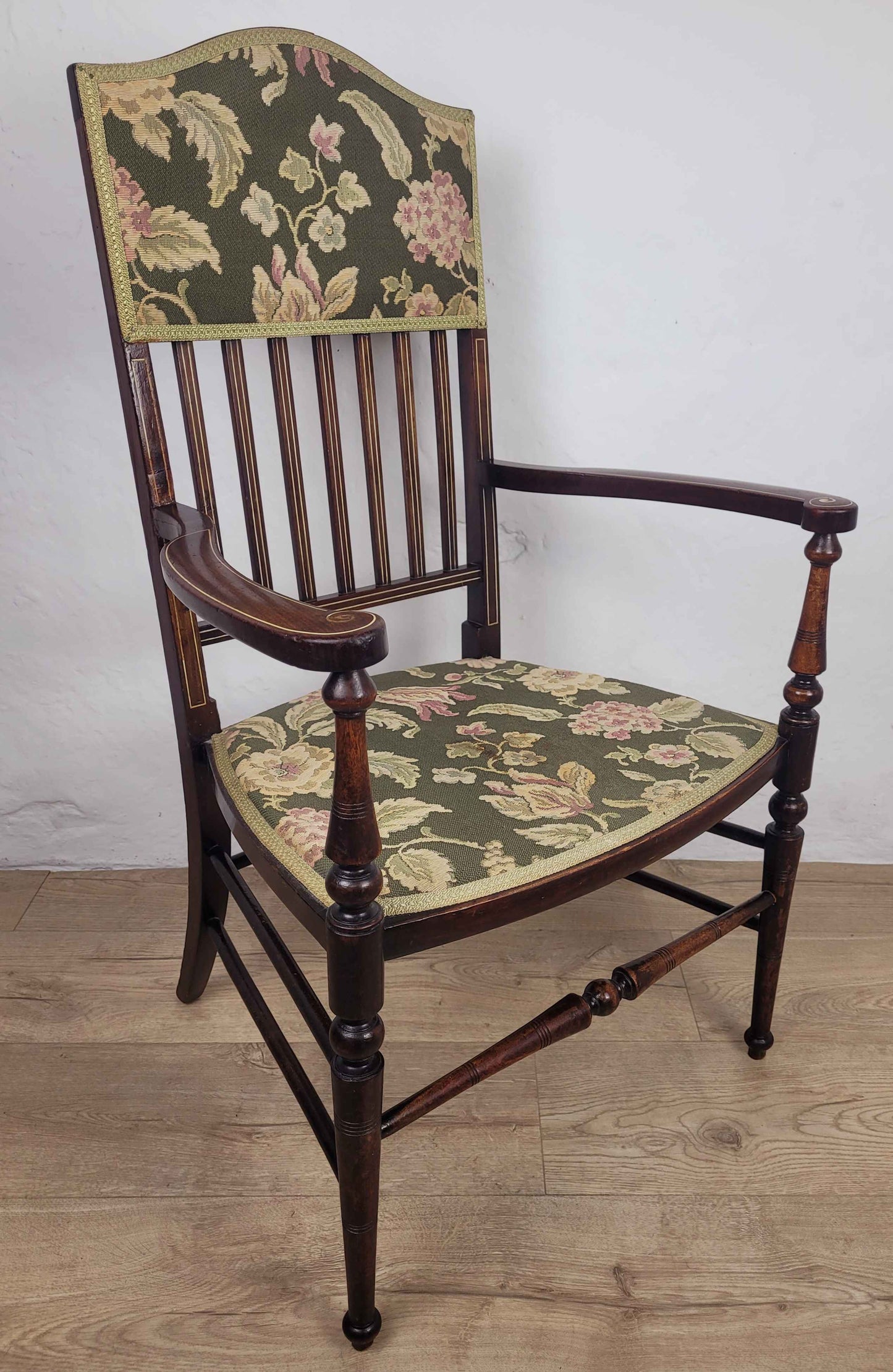 Edwardian Armchair Inlaid Floral Upholstery English 1900s Postage Available