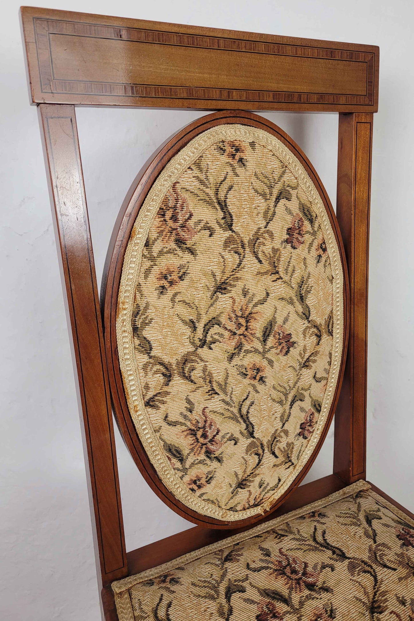 Edwardian Bedroom Chairs Oval Back Crossband Floral Upholstery Postage Available