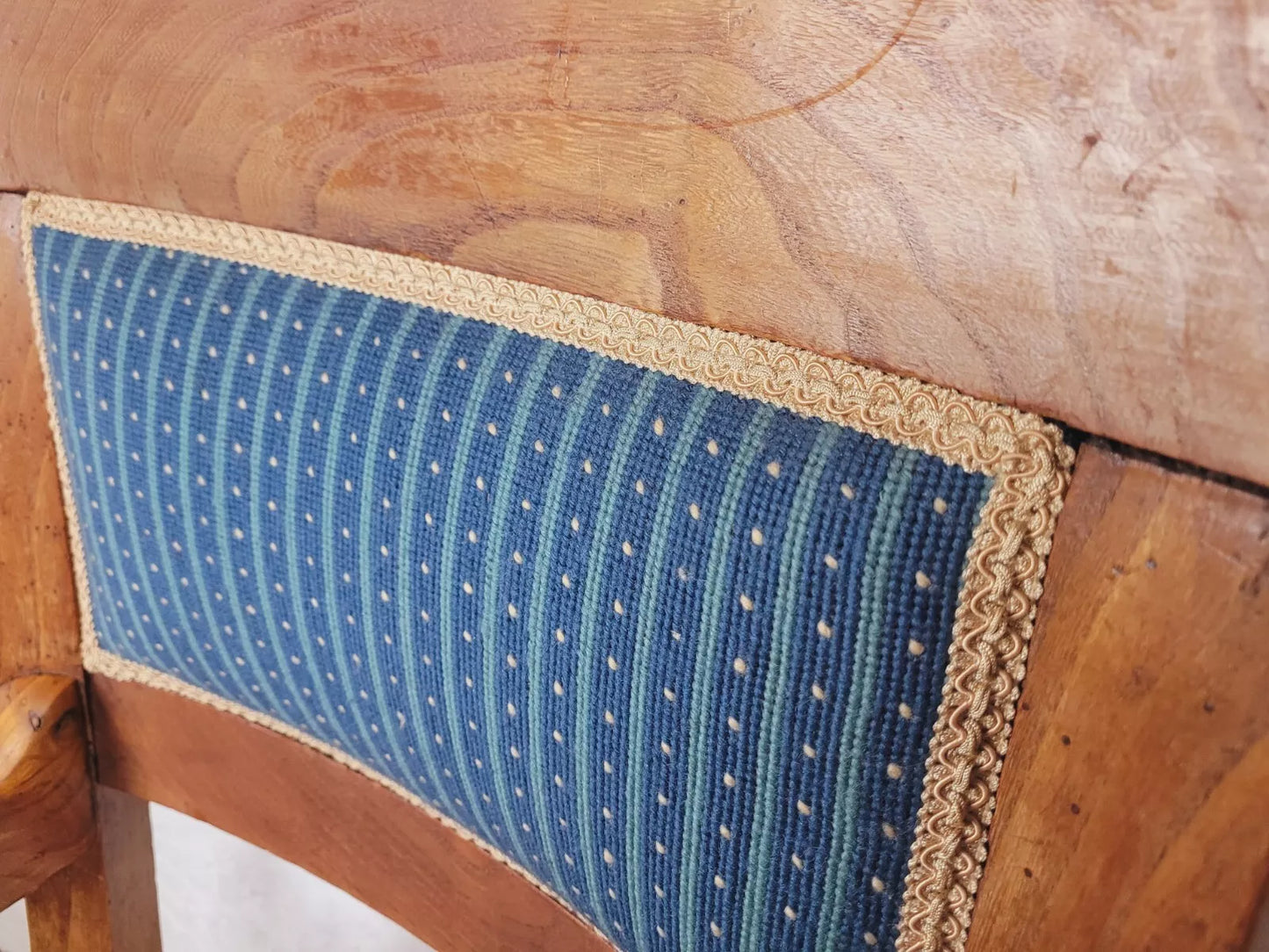 Vintage Fruitwood Armchair High Back Large Upholstered Blue Postage Available