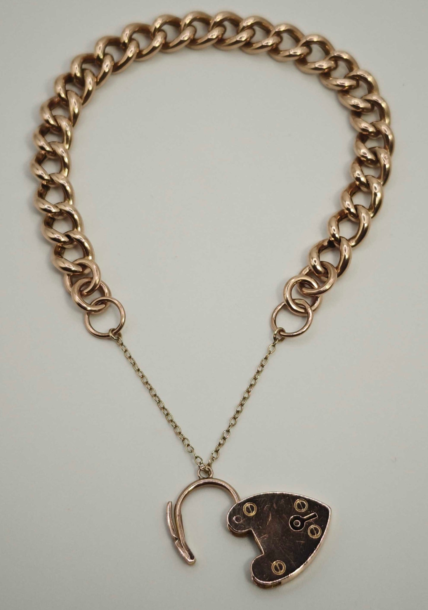 Vintage Heart Padlock Bracelet 9ct Rose Gold Curb Link Unisex Postage Available
