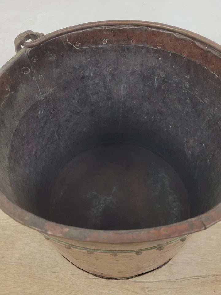 Victorian Coal Bucket Bin Large Copper Handle Rivets Antique Postage Available