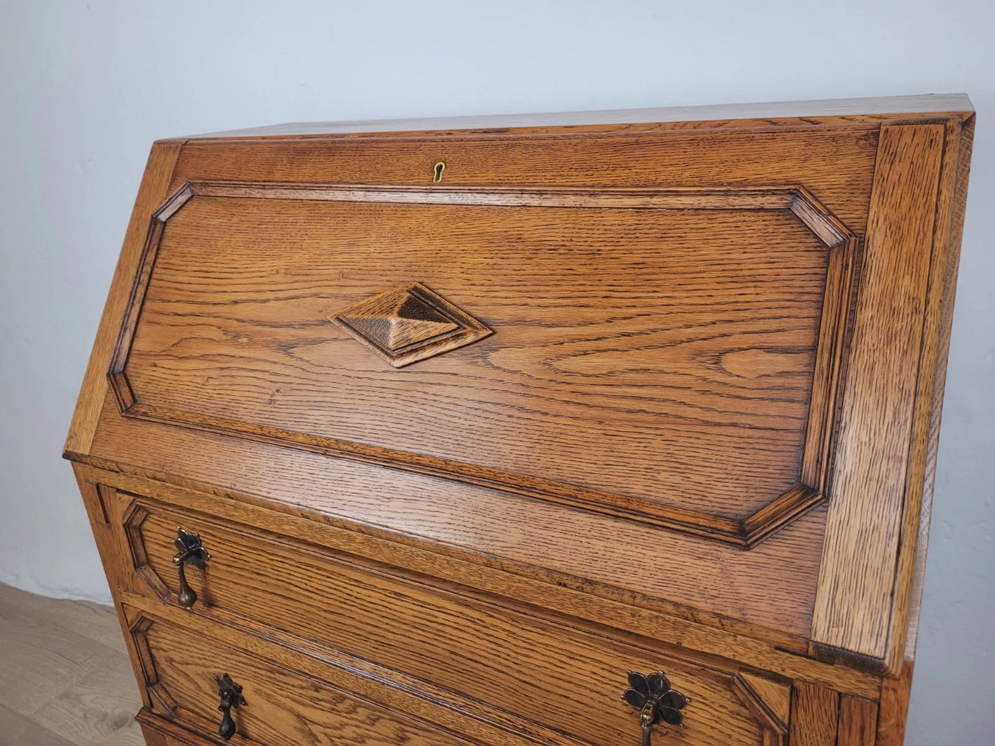 Oak Writing Bureau Desk Vintage 1950s Storage Country Rustic Delivery Available