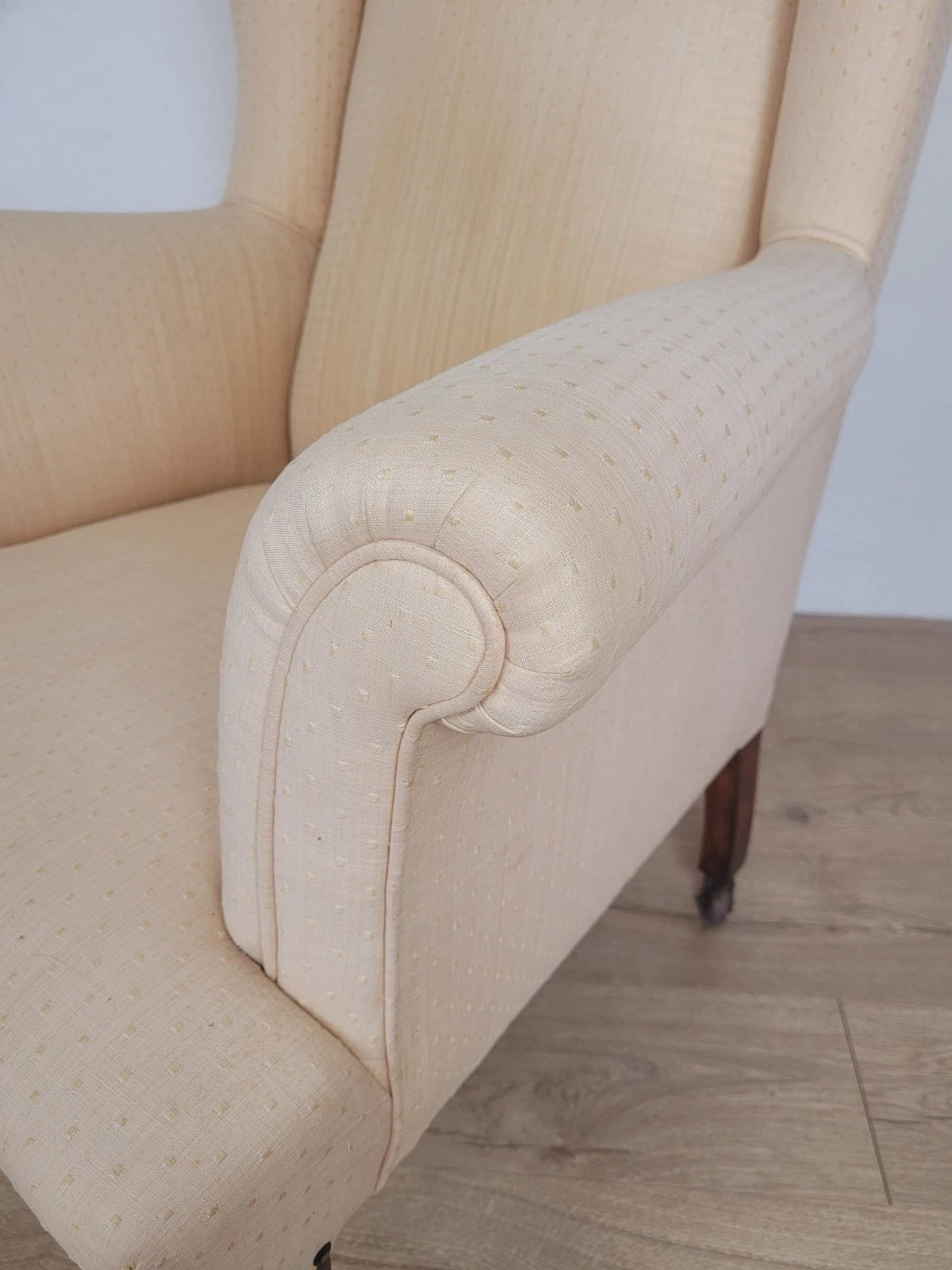 Winged Armchair George III Style Apricot Upholstery Castors Delivery Available