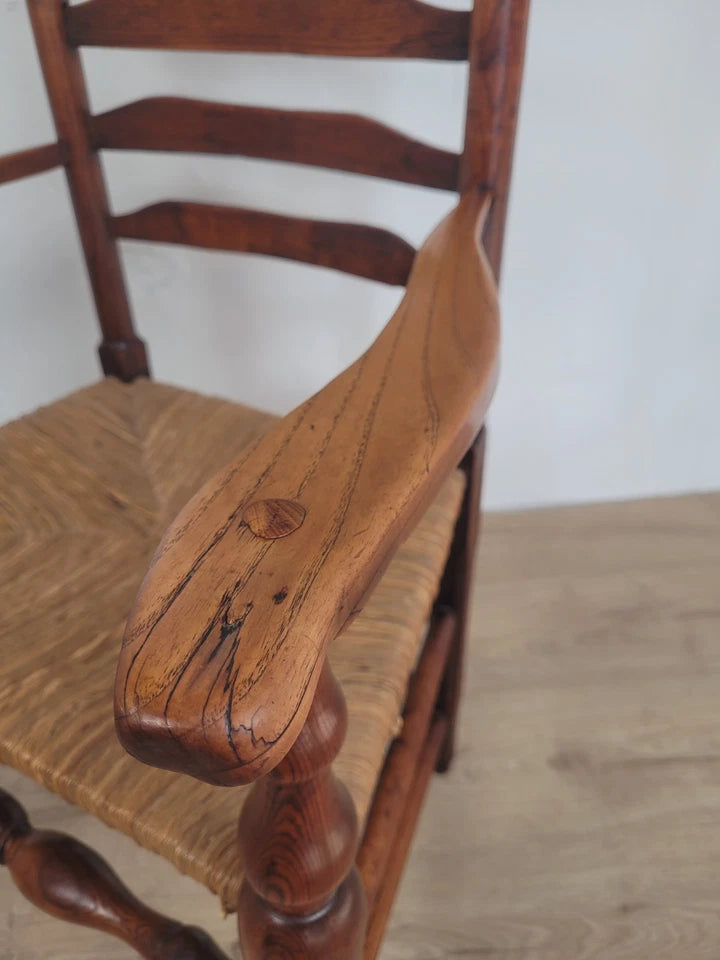 Ladderback Armchair Elm 19th Century Country Rush Seat Antique Postage Available