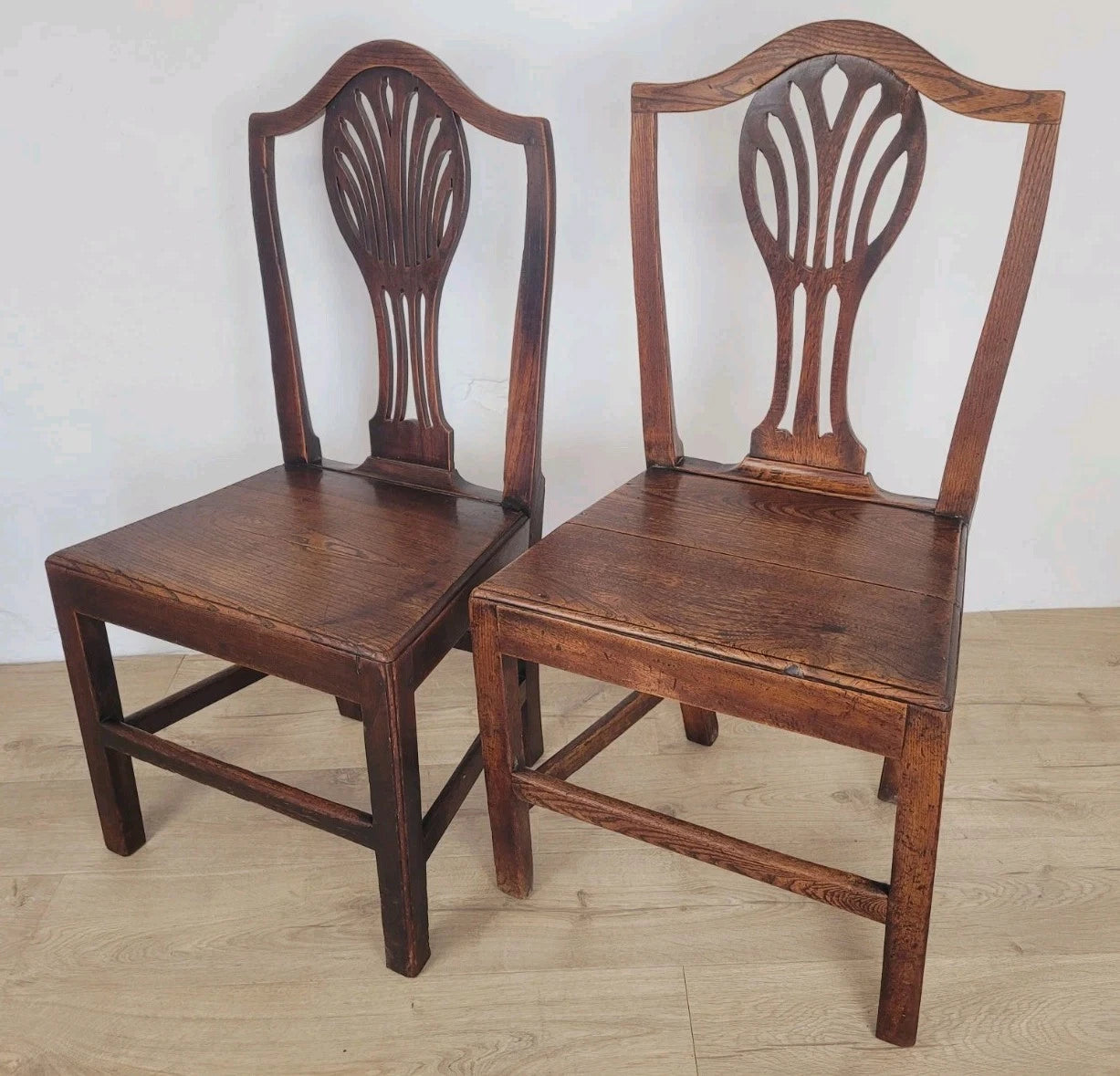 Country Kitchen Chairs Pair Pierced Back Elm 19thC Antique Postage Available