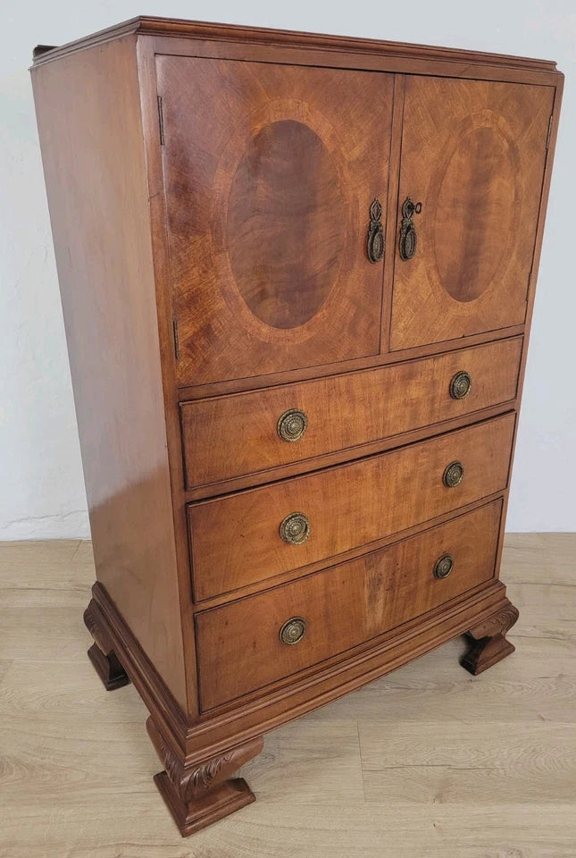 Vintage Walnut Dresser Cabinet Tallboy Linen Art Deco 1930s Delivery Available