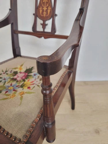 Edwardian Armchair Bedroom Inlaid Motif Carved Floral Postage Available