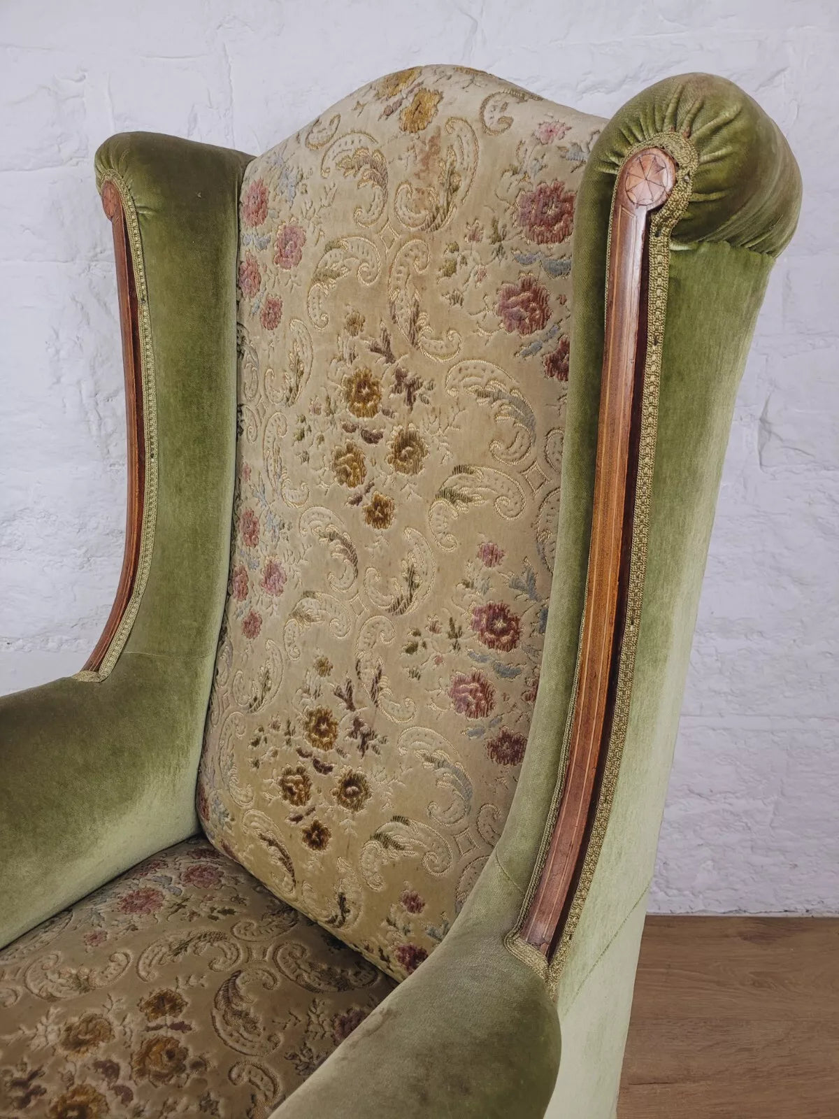 Edwardian Armchair Wing Back Patera Inlaid Castors Upholster Delivery Available